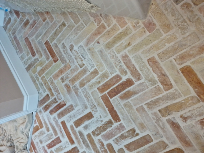 Brick Slip Tiled Bathroom Floor Before Cleaning Saxilby
