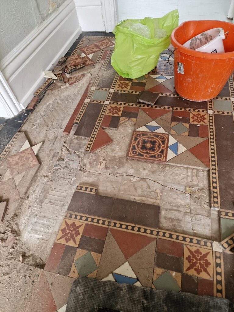 Victorian Tiled Hallway Floor During Restoration Mablethorpe