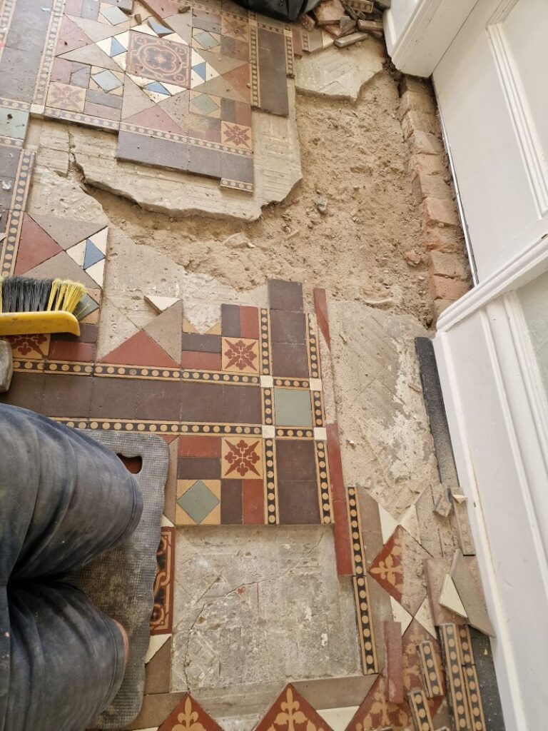 Victorian Tiled Hallway Floor During Restoration Mablethorpe