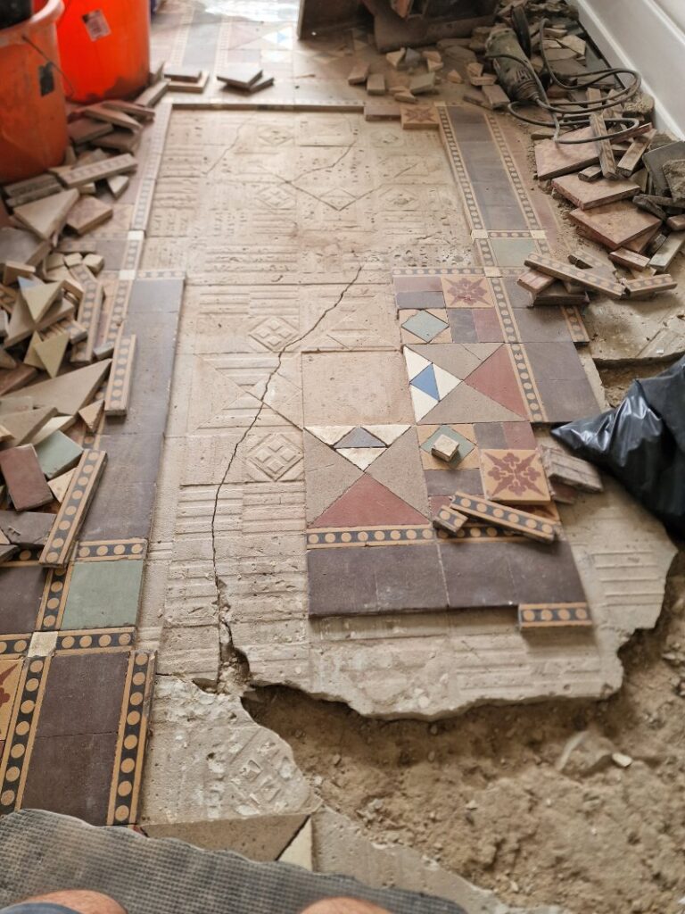 Victorian Tiled Hallway Floor During Restoration Mablethorpe