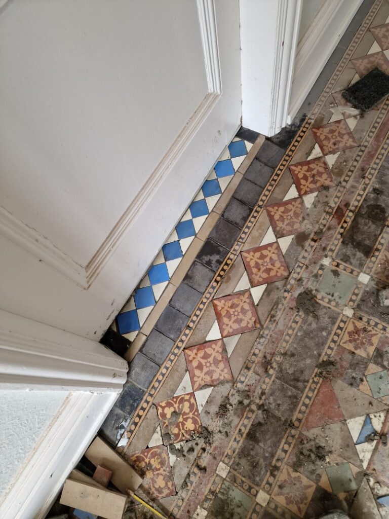 Victorian Tiled Hallway Floor During Restoration Mablethorpe